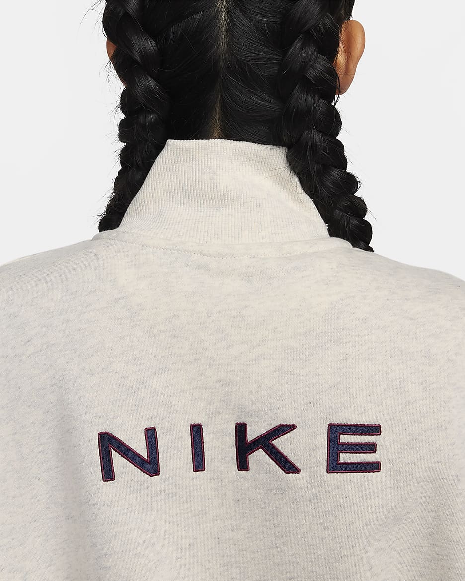 Nike trend fleece oversized crop full zip hoodie oatmeal sale